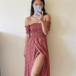 Off-the-shoulder Floral Smock Dress